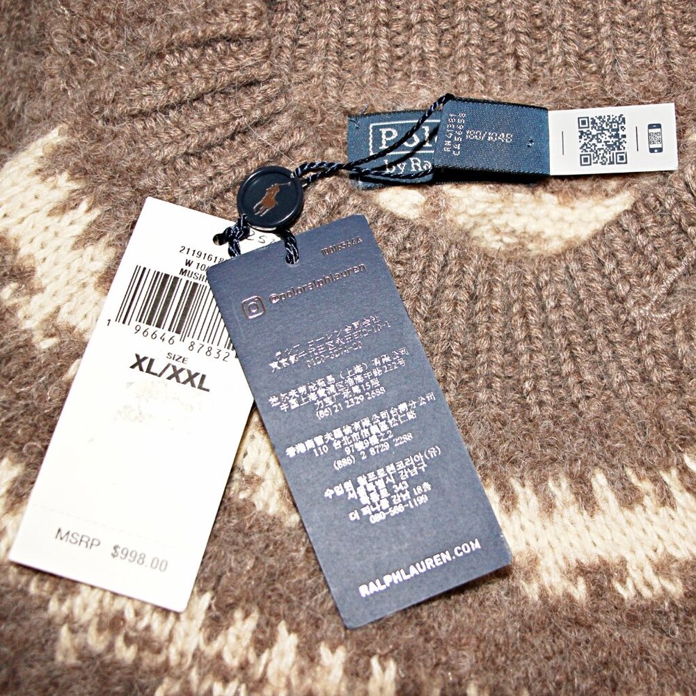 Polo Ralph Lauren Fair Isle Yoke Alpaca Wool Belted Cape Cardigan sz XL/XXL $998 - Picture 15 of 16